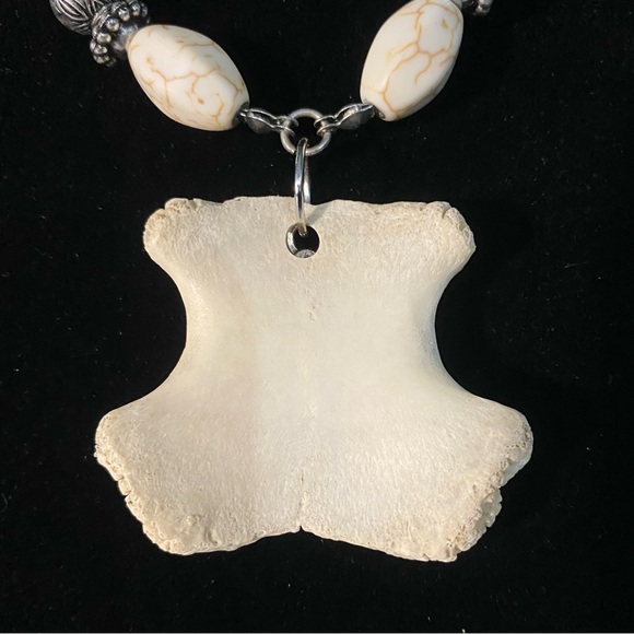 SOLD - Real Deer Bone Beaded Stone Cross Necklace - Picture 12 of 13